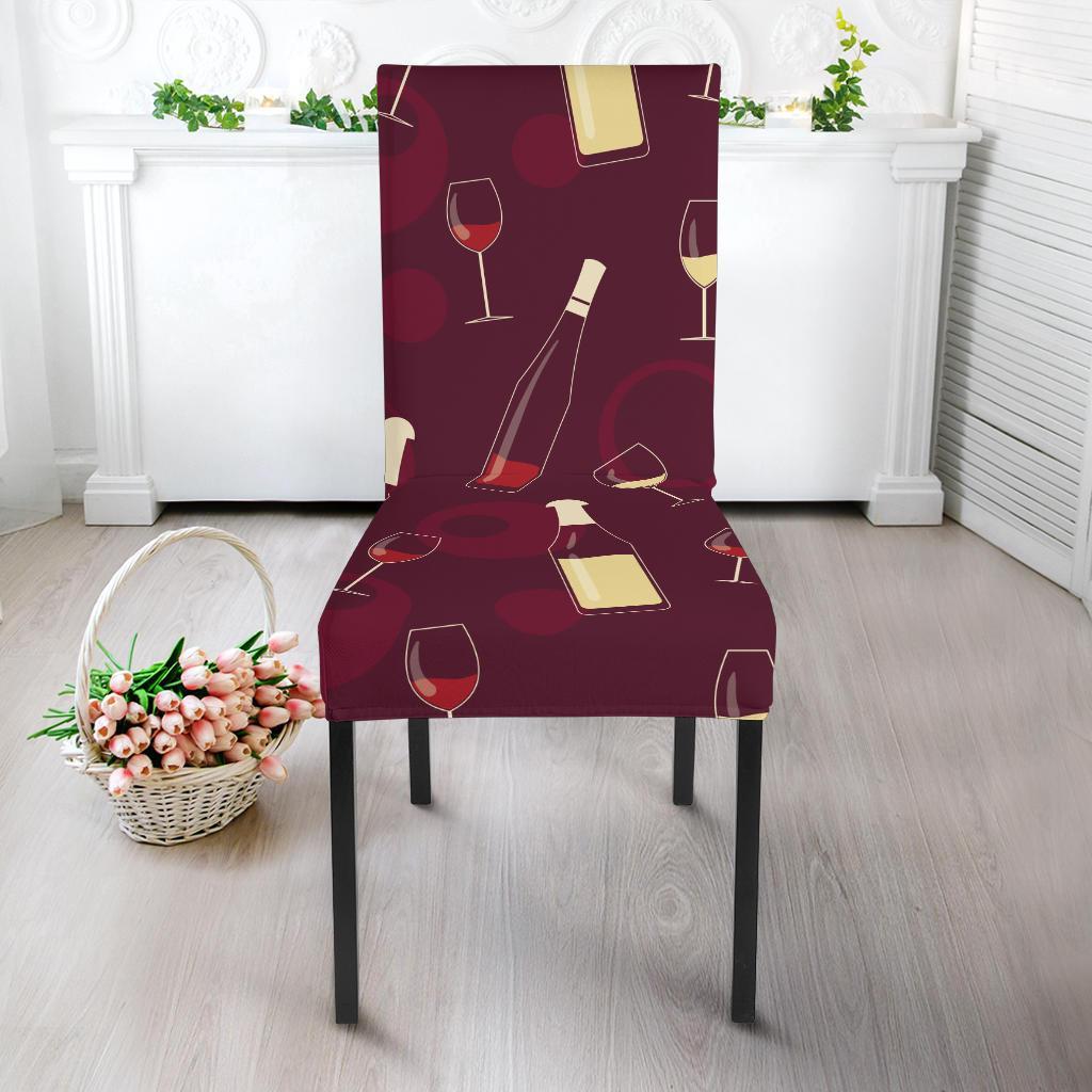 Red Wine Botttle Print Pattern Chair Cover-grizzshop