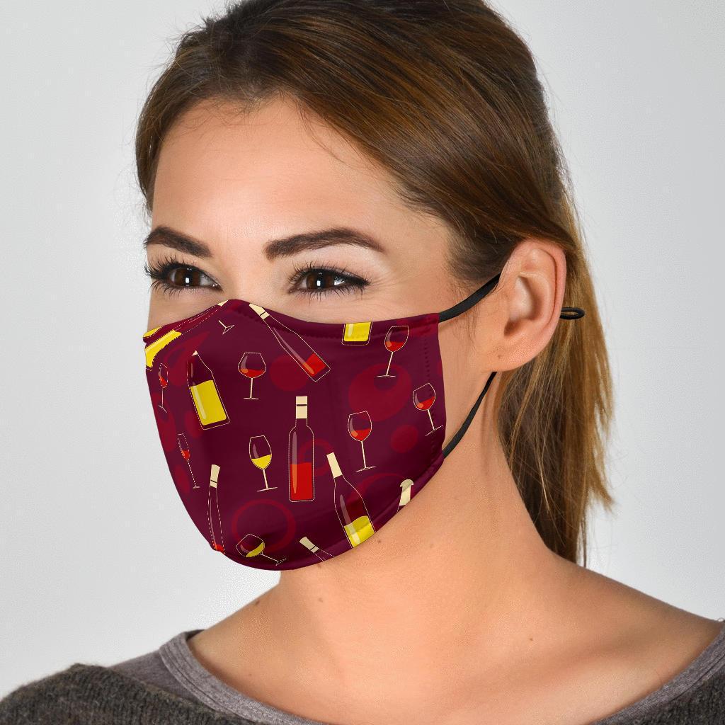 Red Wine Botttle Print Pattern Face Mask-grizzshop