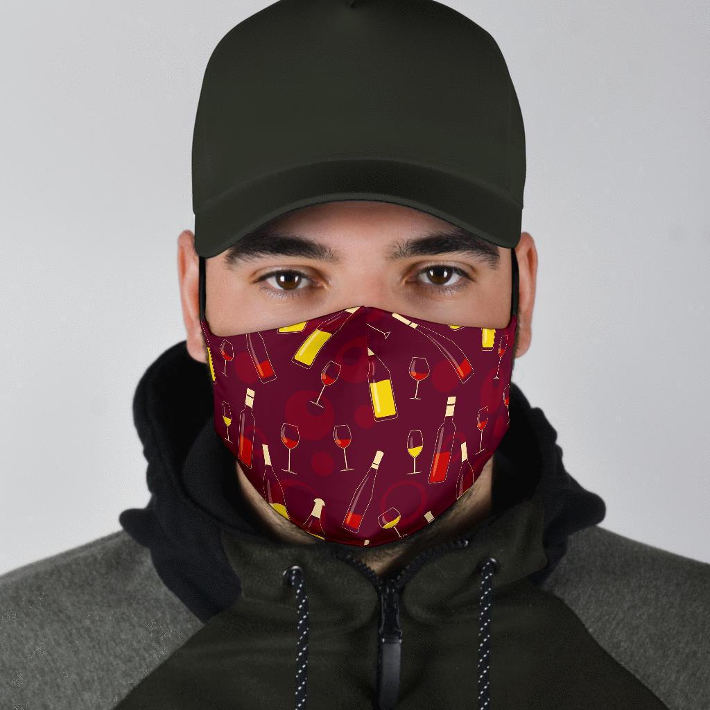 Red Wine Botttle Print Pattern Face Mask-grizzshop