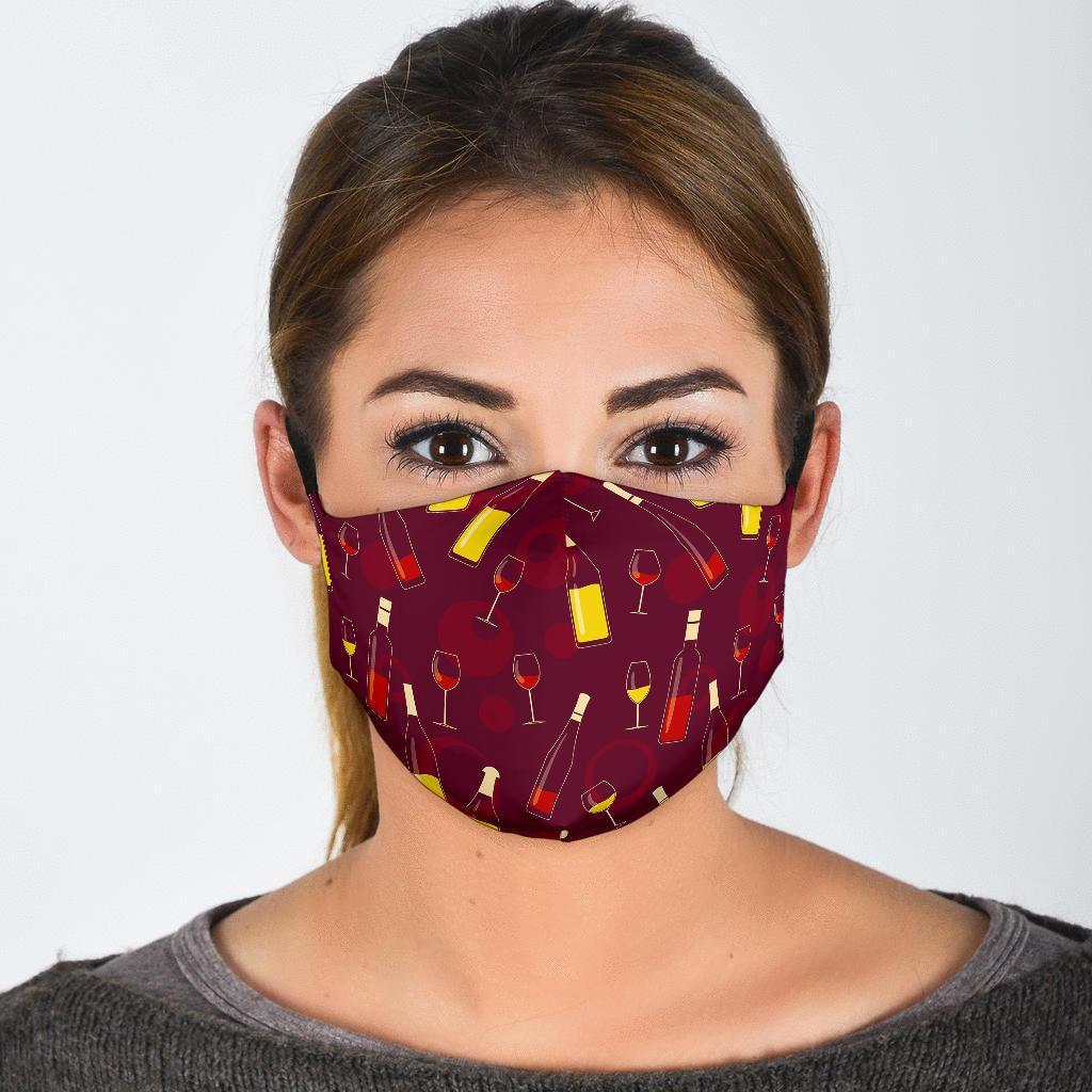 Red Wine Botttle Print Pattern Face Mask-grizzshop