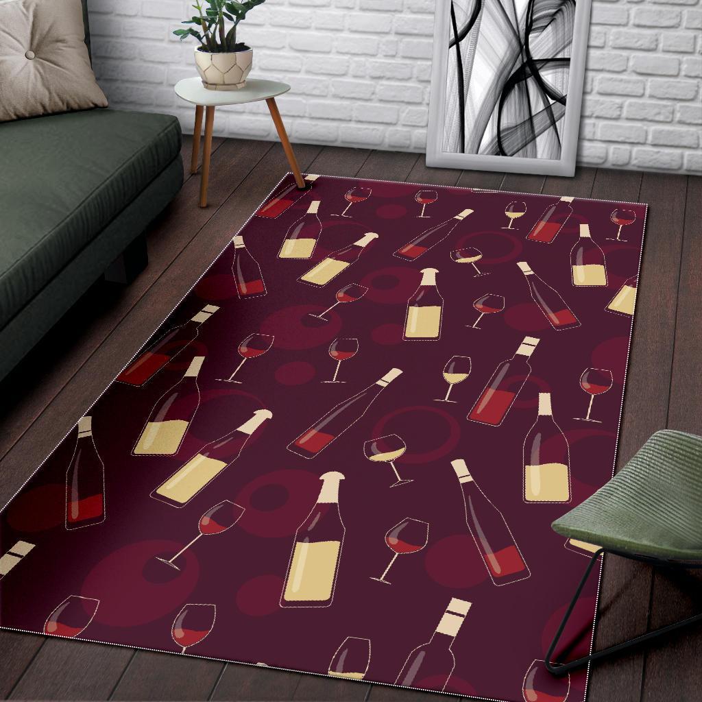 Red Wine Botttle Print Pattern Floor Mat-grizzshop