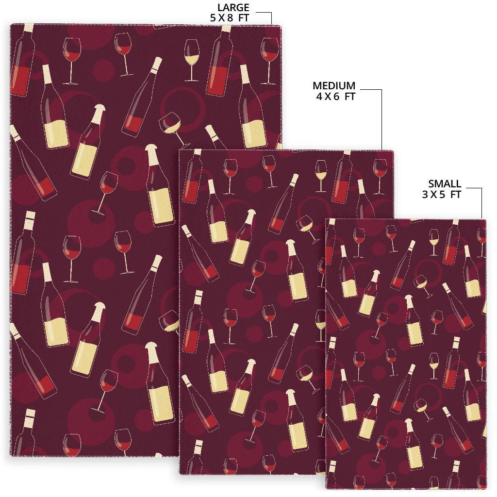 Red Wine Botttle Print Pattern Floor Mat-grizzshop