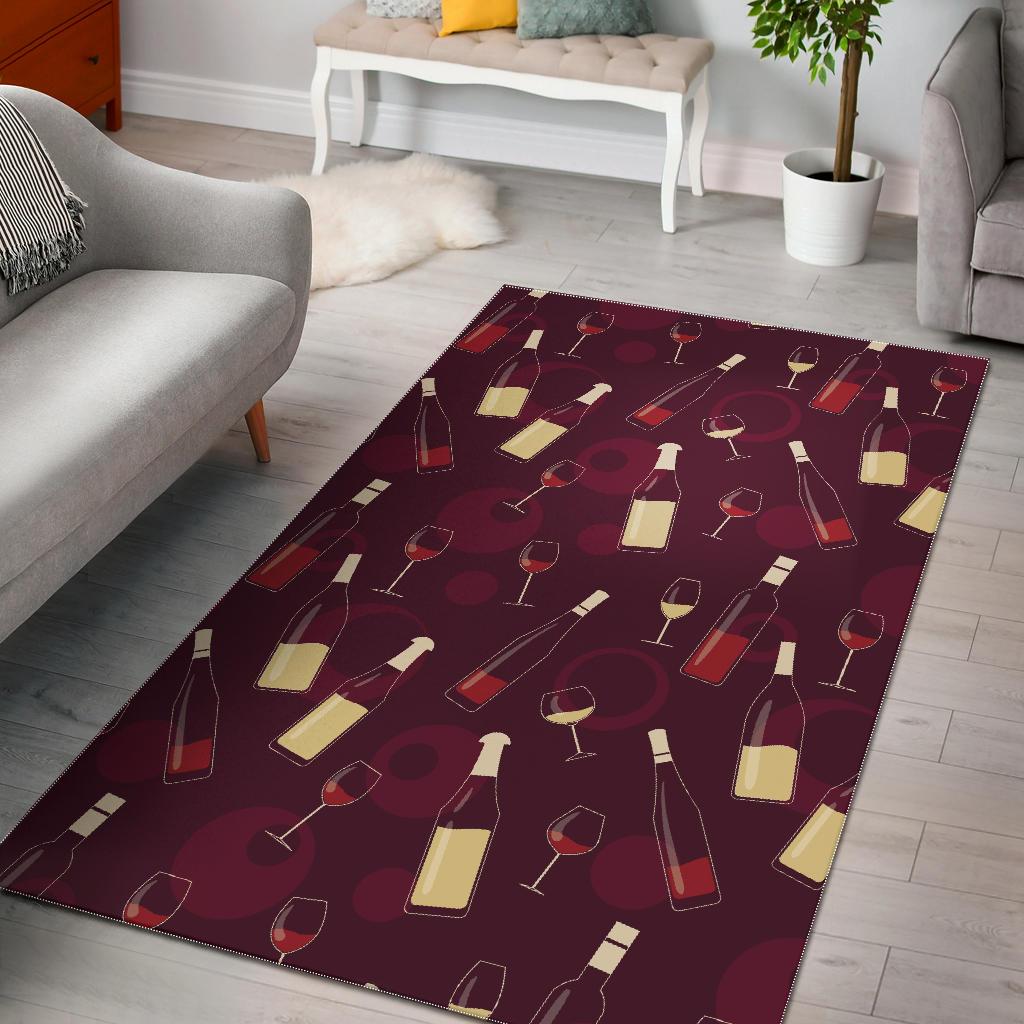 Red Wine Botttle Print Pattern Floor Mat-grizzshop