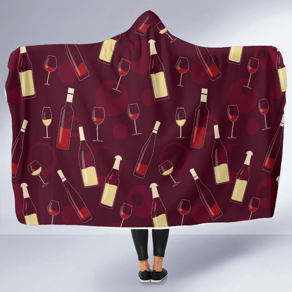 Red Wine Botttle Print Pattern Hooded Blanket-grizzshop