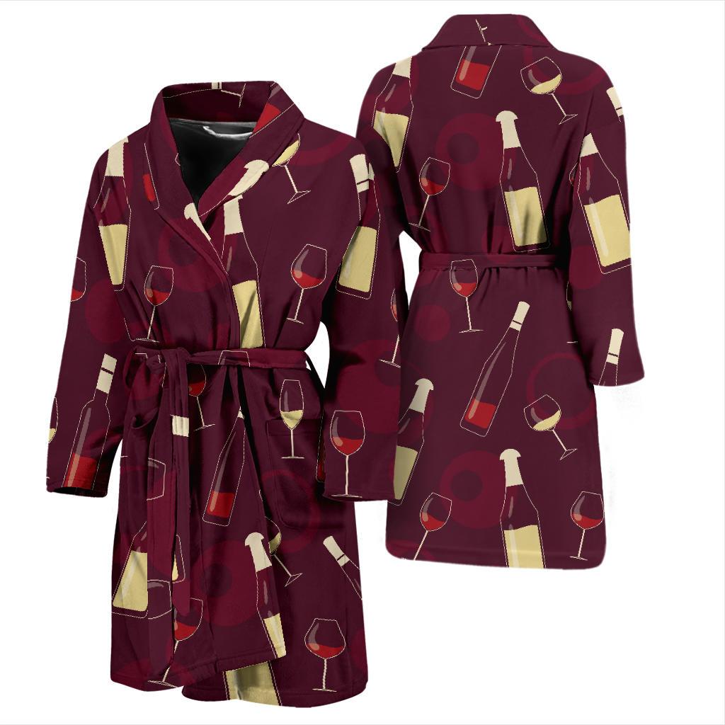 Red Wine Botttle Print Pattern Men Long Robe-grizzshop