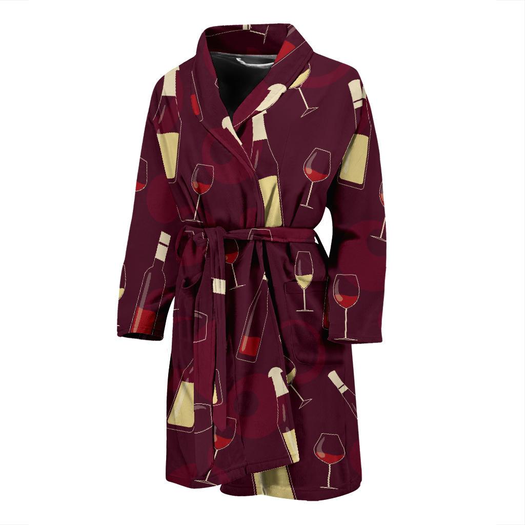 Red Wine Botttle Print Pattern Men Long Robe-grizzshop