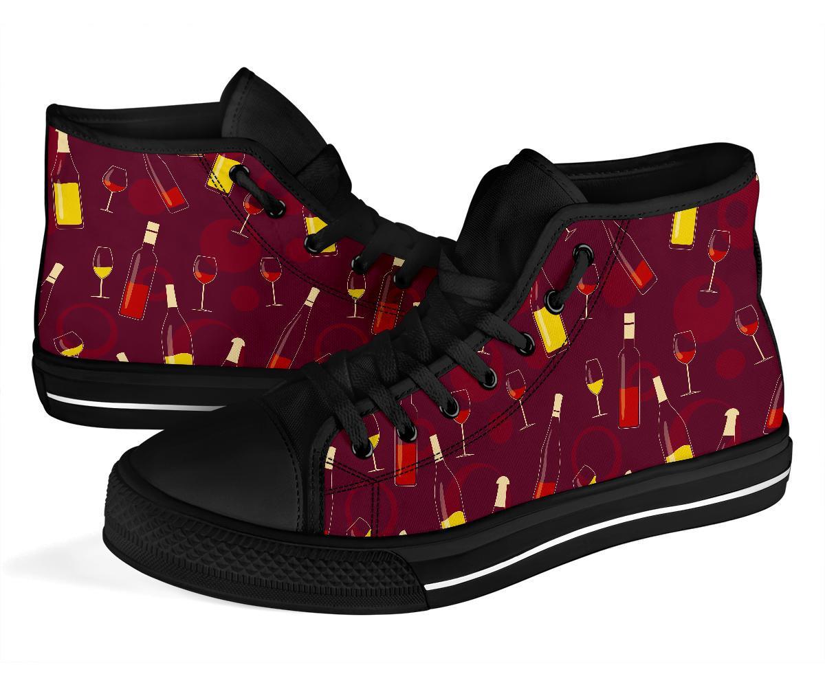 Red Wine Botttle Print Pattern Men Women's High Top Shoes-grizzshop