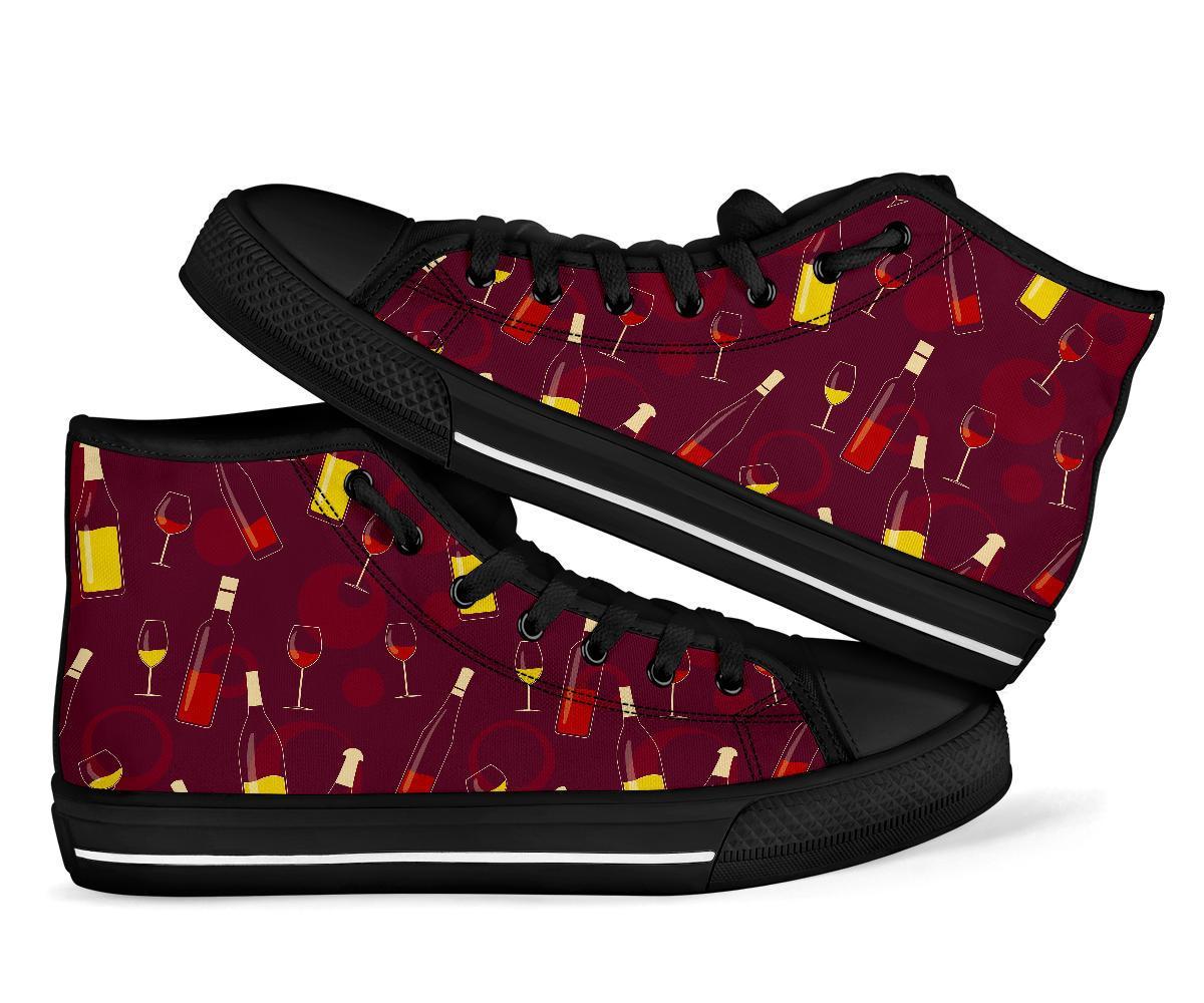Red Wine Botttle Print Pattern Men Women's High Top Shoes-grizzshop