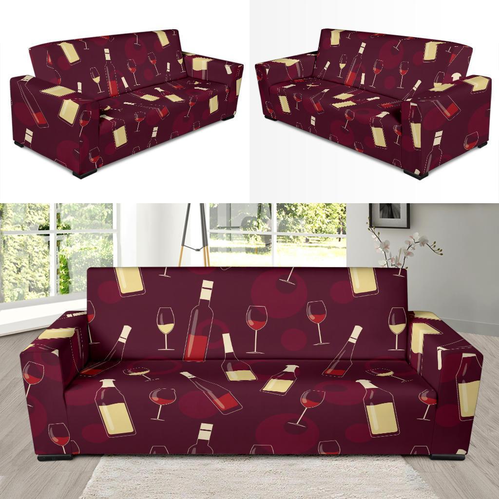 Red Wine Botttle Print Pattern Sofa Covers-grizzshop