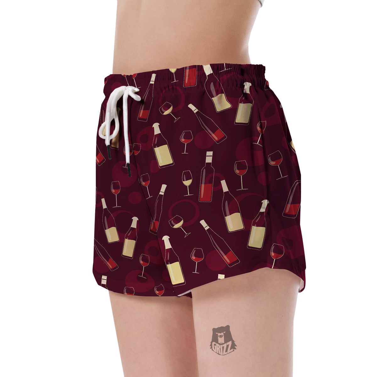 Red Wine Botttle Print Pattern Women's Shorts-grizzshop
