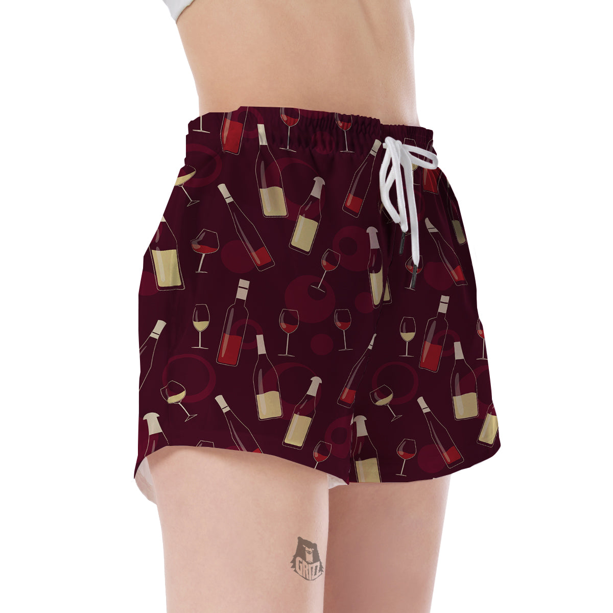 Red Wine Botttle Print Pattern Women's Shorts-grizzshop