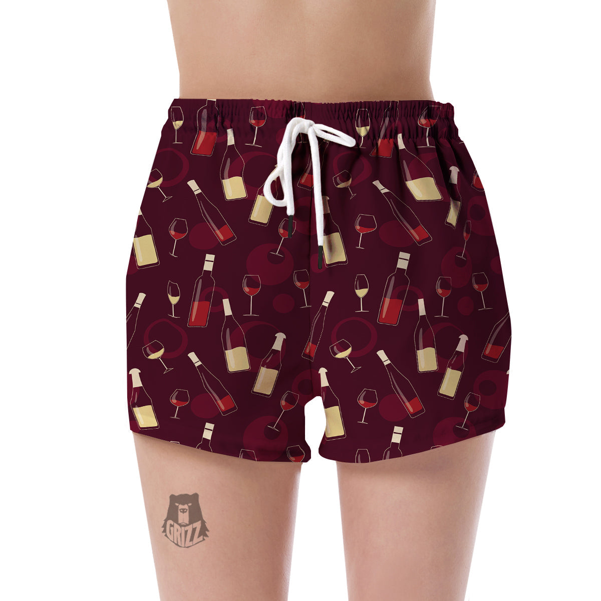 Red Wine Botttle Print Pattern Women's Shorts-grizzshop