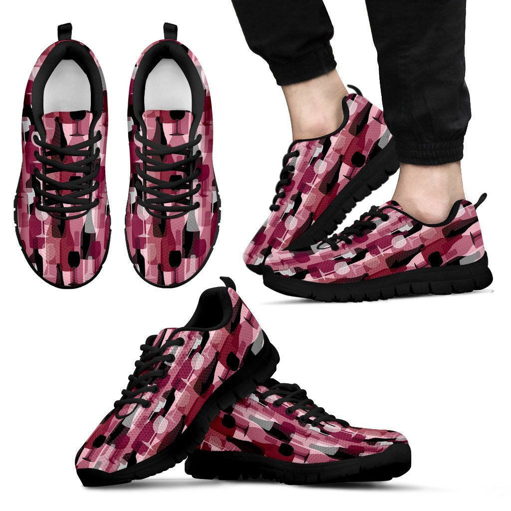 Red Wine Glass Bottle Pattern Print Black Sneaker Shoes For Men Women-grizzshop