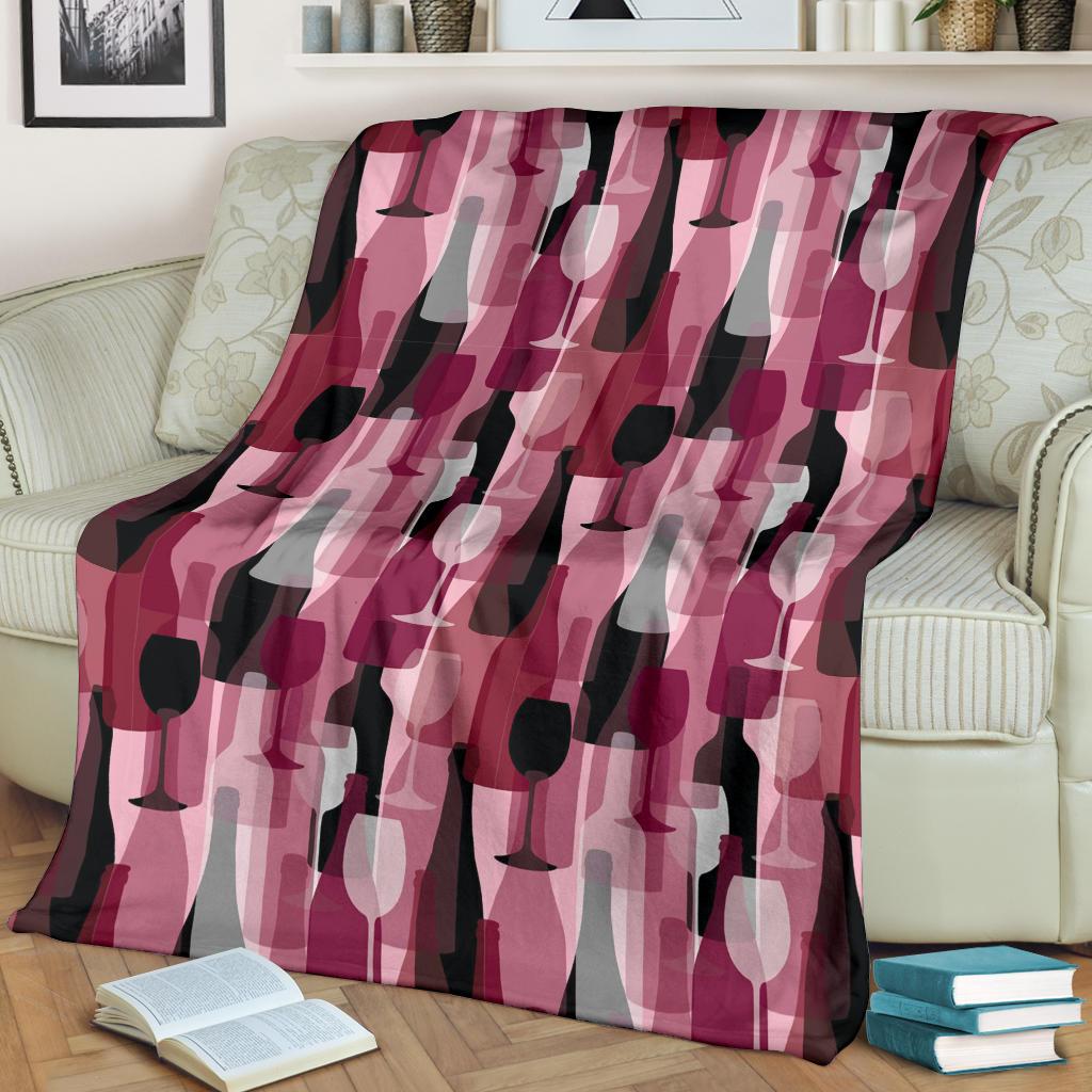 Red Wine Glass Bottle Pattern Print Blanket-grizzshop