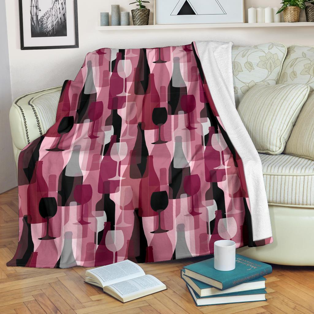 Red Wine Glass Bottle Pattern Print Blanket-grizzshop