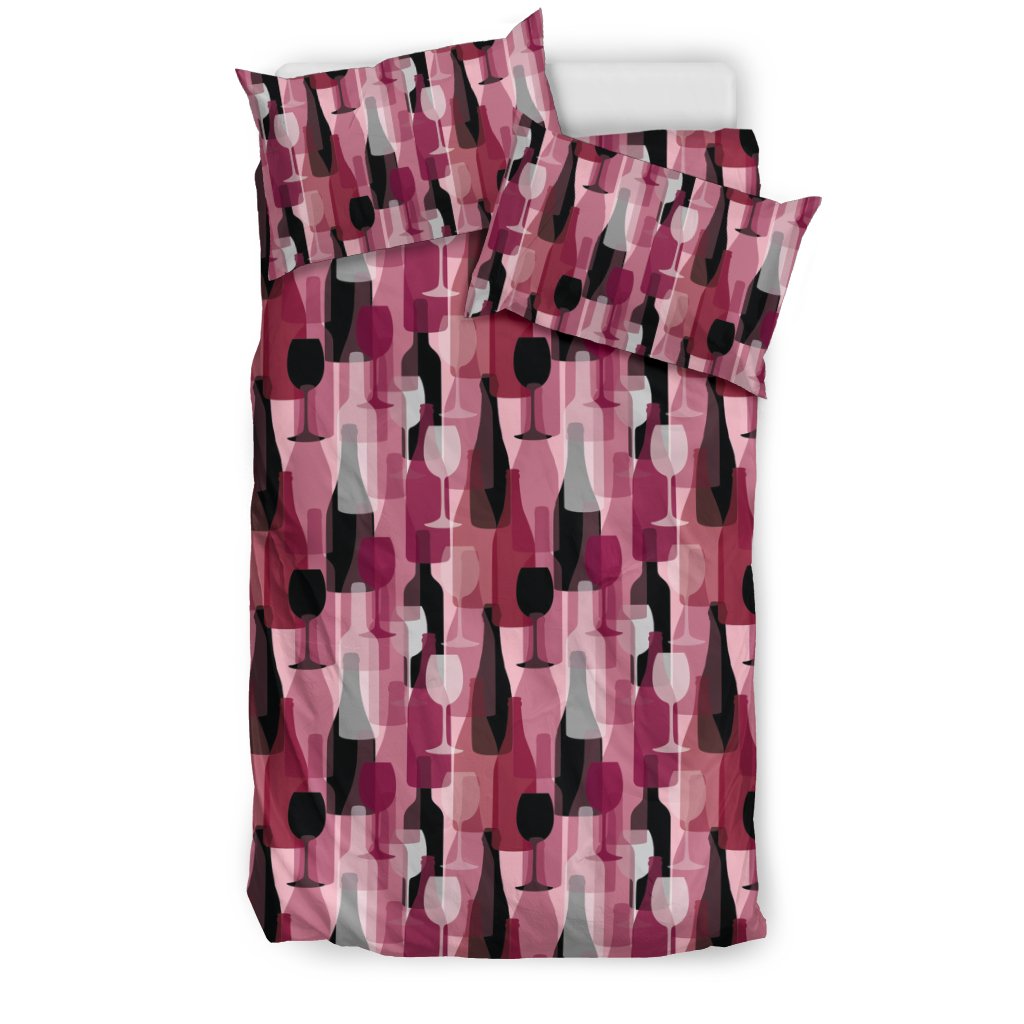 Red Wine Glass Bottle Pattern Print Duvet Cover Bedding Set-grizzshop