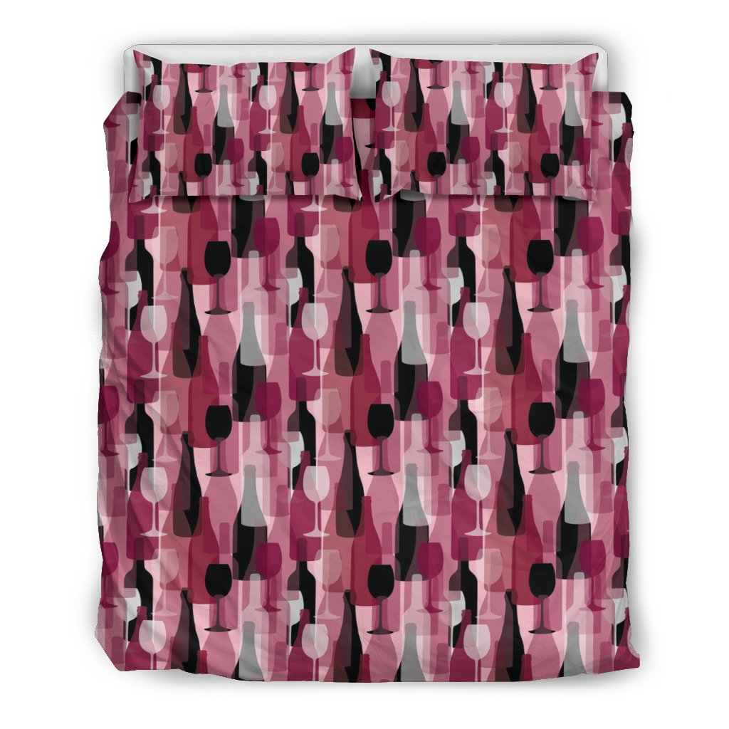 Red Wine Glass Bottle Pattern Print Duvet Cover Bedding Set-grizzshop