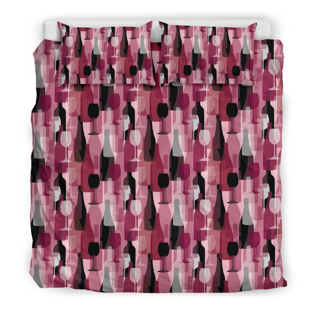 Red Wine Glass Bottle Pattern Print Duvet Cover Bedding Set-grizzshop