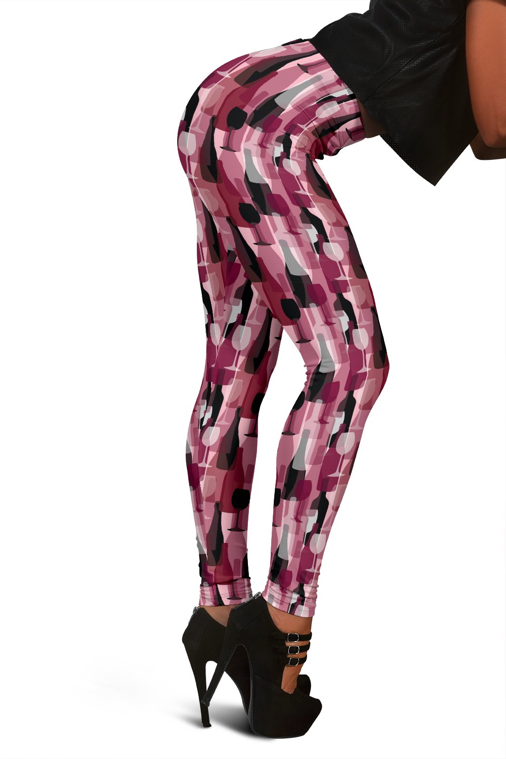 Red Wine Glass Bottle Pattern Print Women Leggings-grizzshop