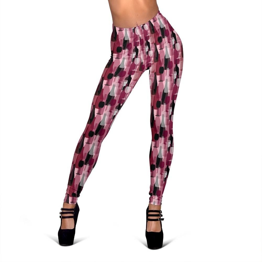 Red Wine Glass Bottle Pattern Print Women Leggings-grizzshop