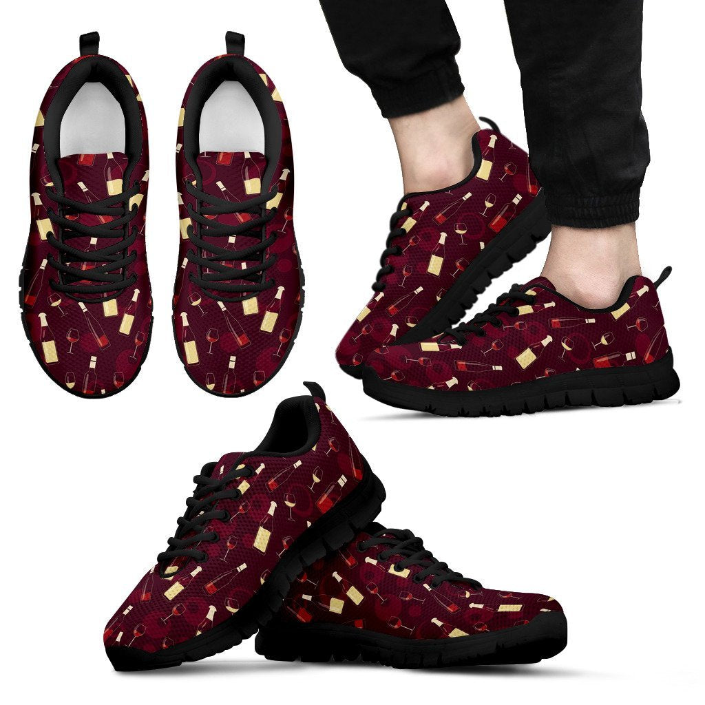 Red Wine Glass Bottle Print Pattern Black Sneaker Shoes For Men Women-grizzshop