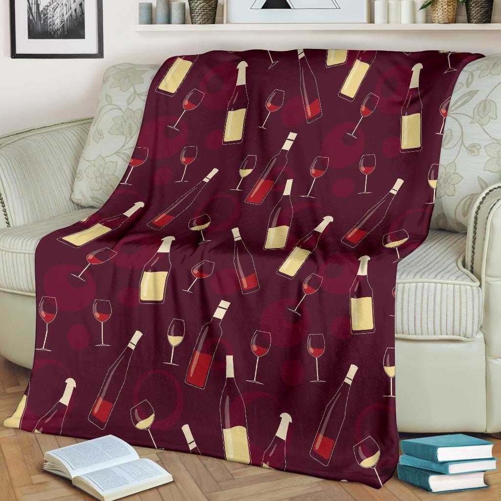 Red Wine Glass Bottle Print Pattern Blanket-grizzshop
