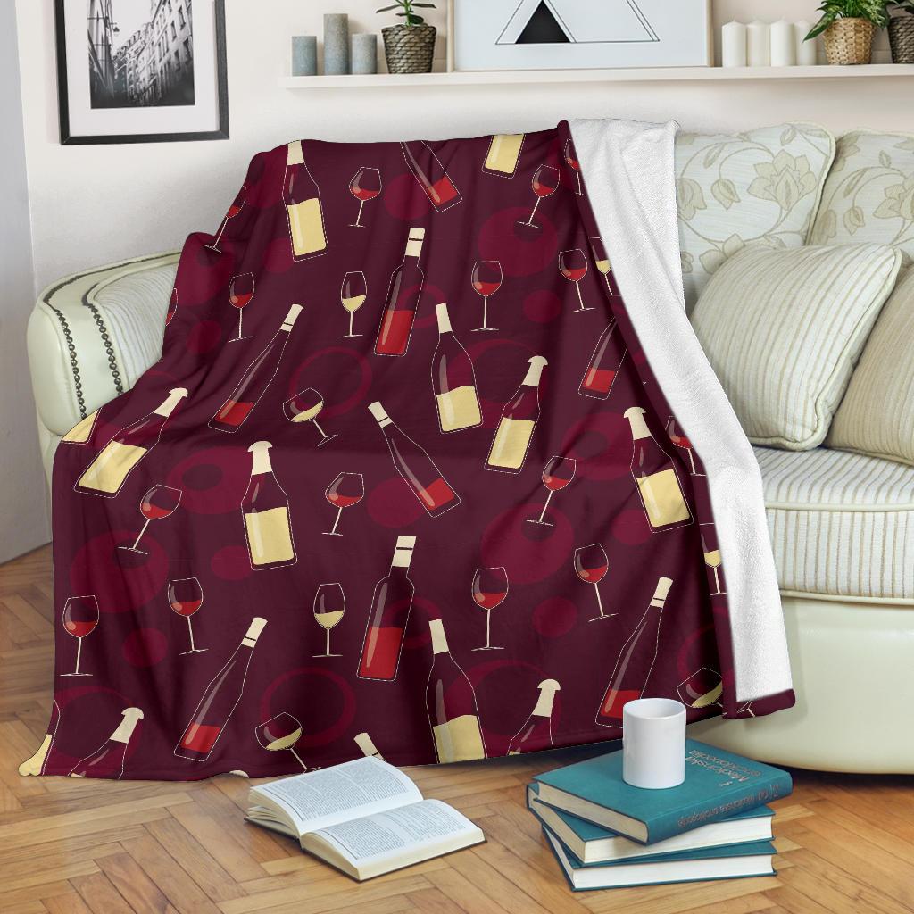 Red Wine Glass Bottle Print Pattern Blanket-grizzshop