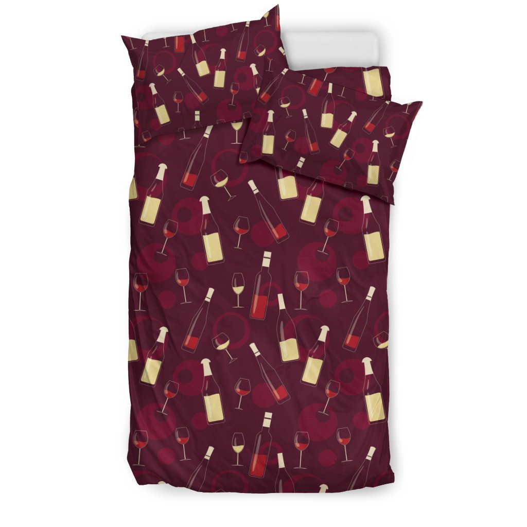 Red Wine Glass Bottle Print Pattern Duvet Cover Bedding Set-grizzshop