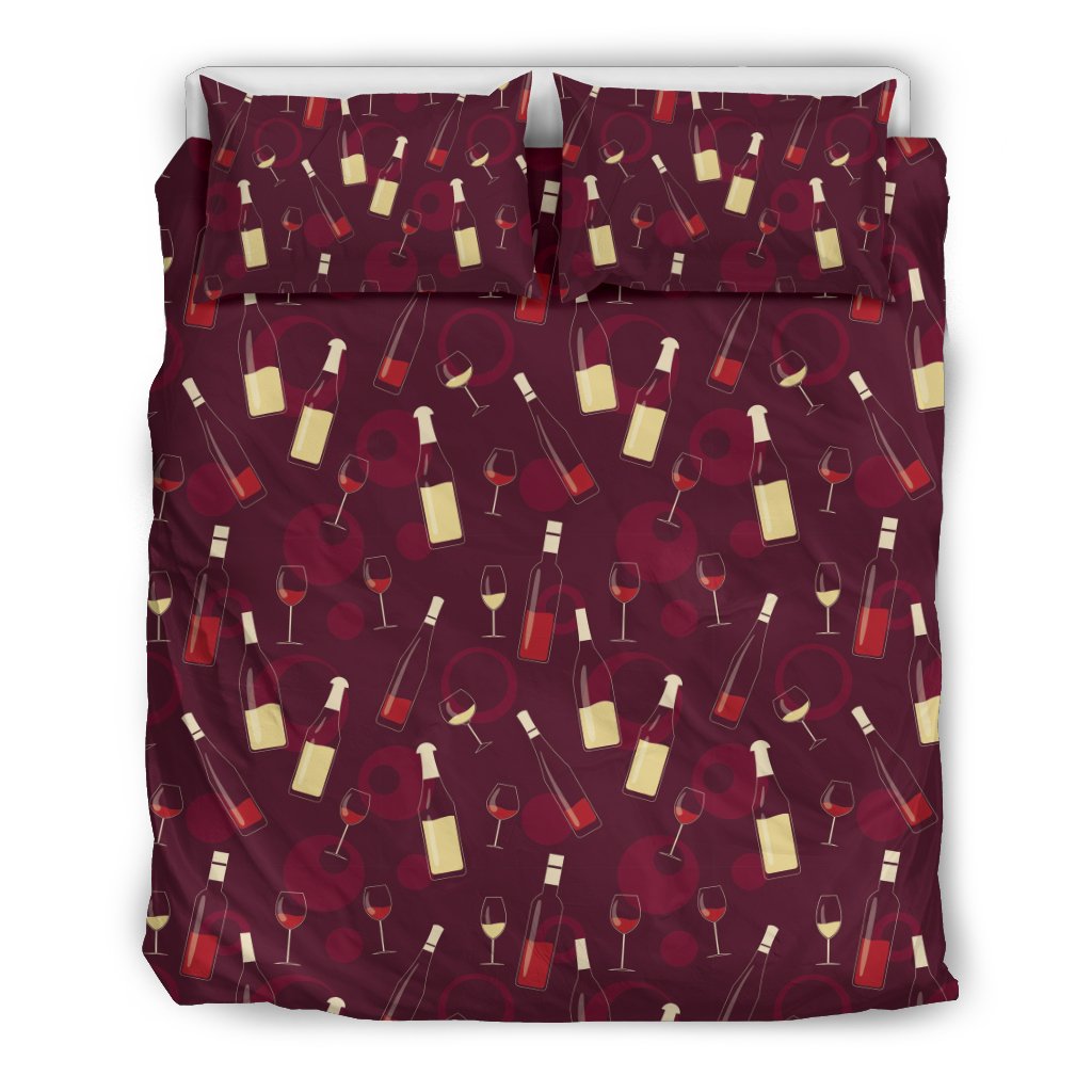 Red Wine Glass Bottle Print Pattern Duvet Cover Bedding Set-grizzshop