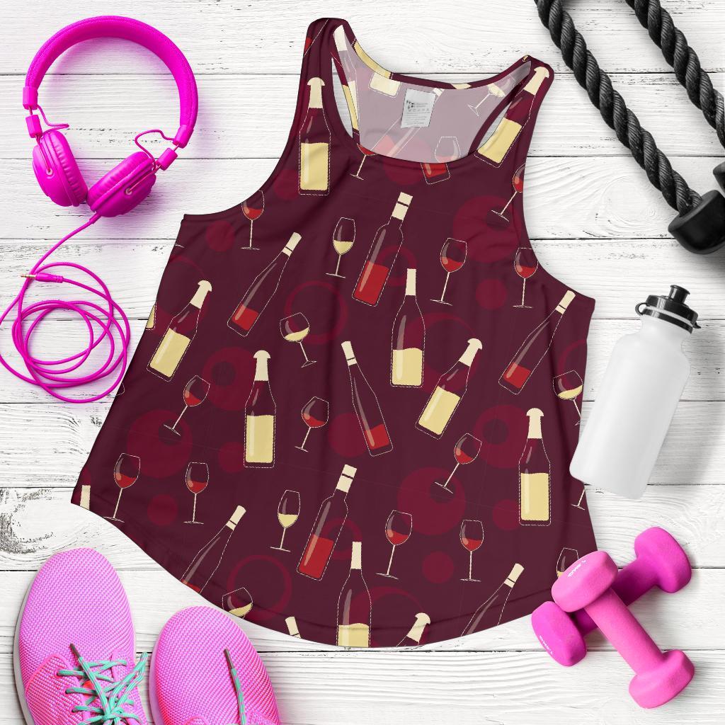 Red Wine Glass Bottle Print Pattern Racerback Tank Tops-grizzshop