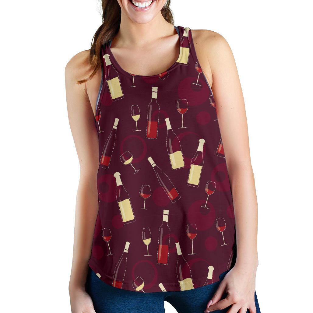 Red Wine Glass Bottle Print Pattern Racerback Tank Tops-grizzshop