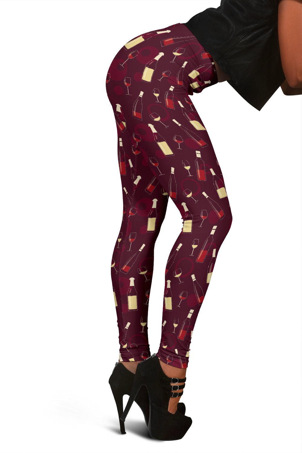 Red Wine Glass Bottle Print Pattern Women Leggings-grizzshop