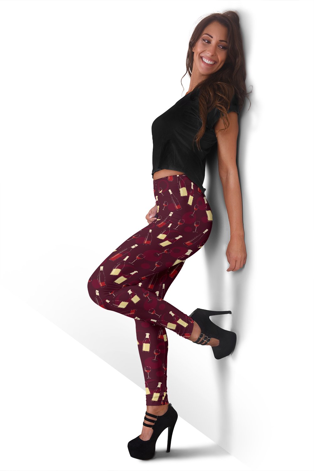 Red Wine Glass Bottle Print Pattern Women Leggings-grizzshop