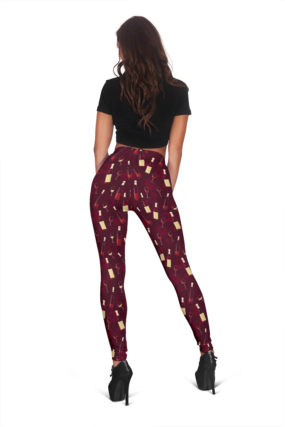 Red Wine Glass Bottle Print Pattern Women Leggings-grizzshop