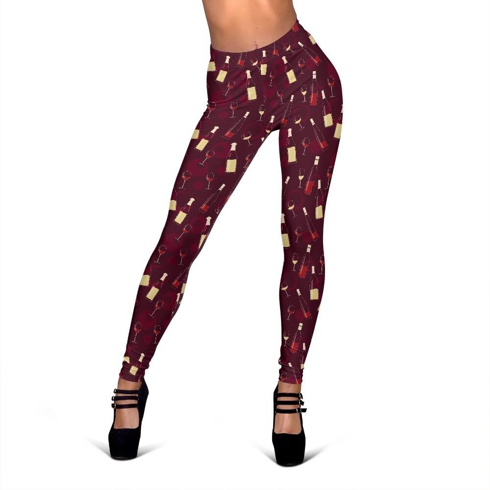 Red Wine Glass Bottle Print Pattern Women Leggings-grizzshop