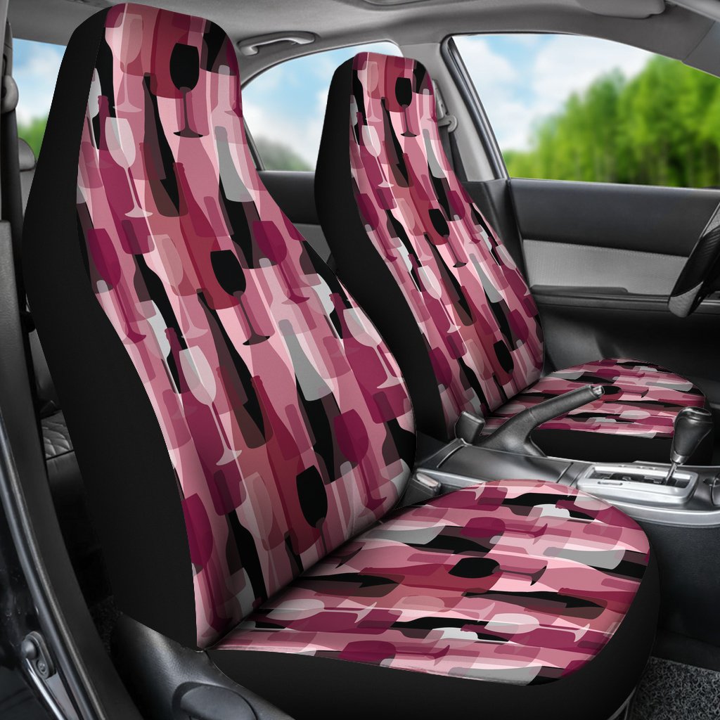 Red Wine Glass Botttle Pattern Print Universal Fit Car Seat Cover-grizzshop