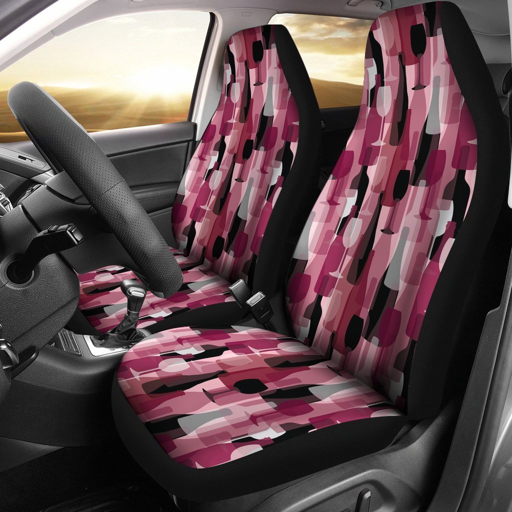 Red Wine Glass Botttle Pattern Print Universal Fit Car Seat Cover-grizzshop