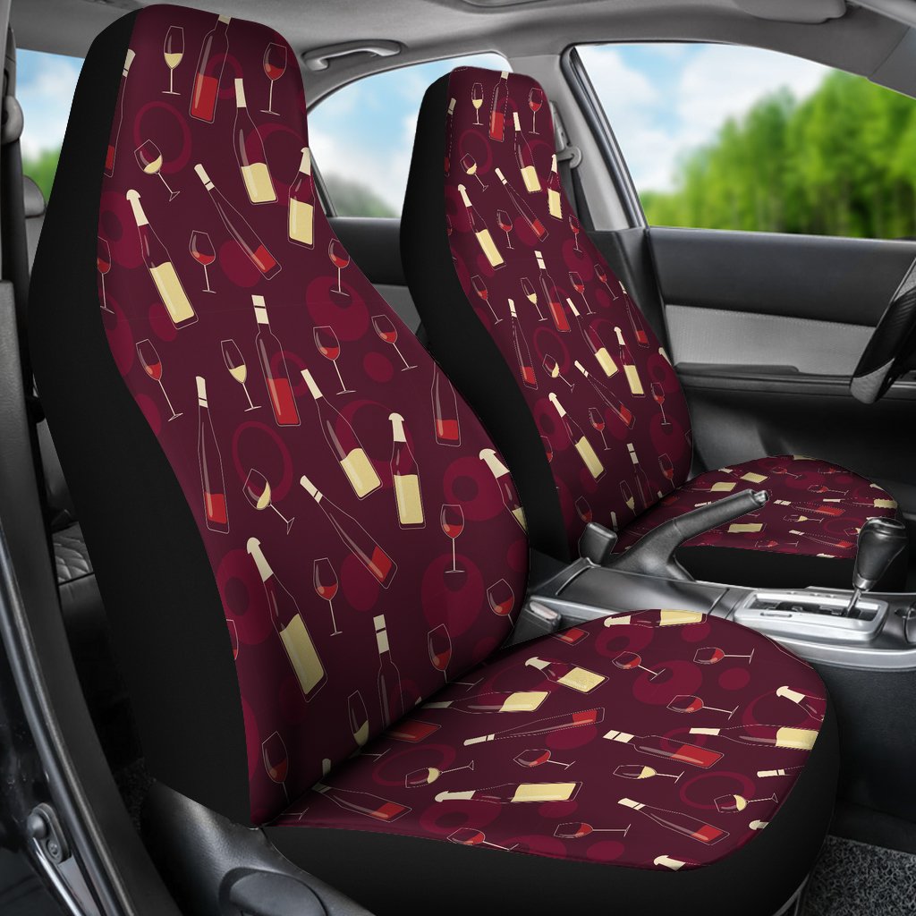Red Wine Glass Botttle Print Pattern Universal Fit Car Seat Cover-grizzshop