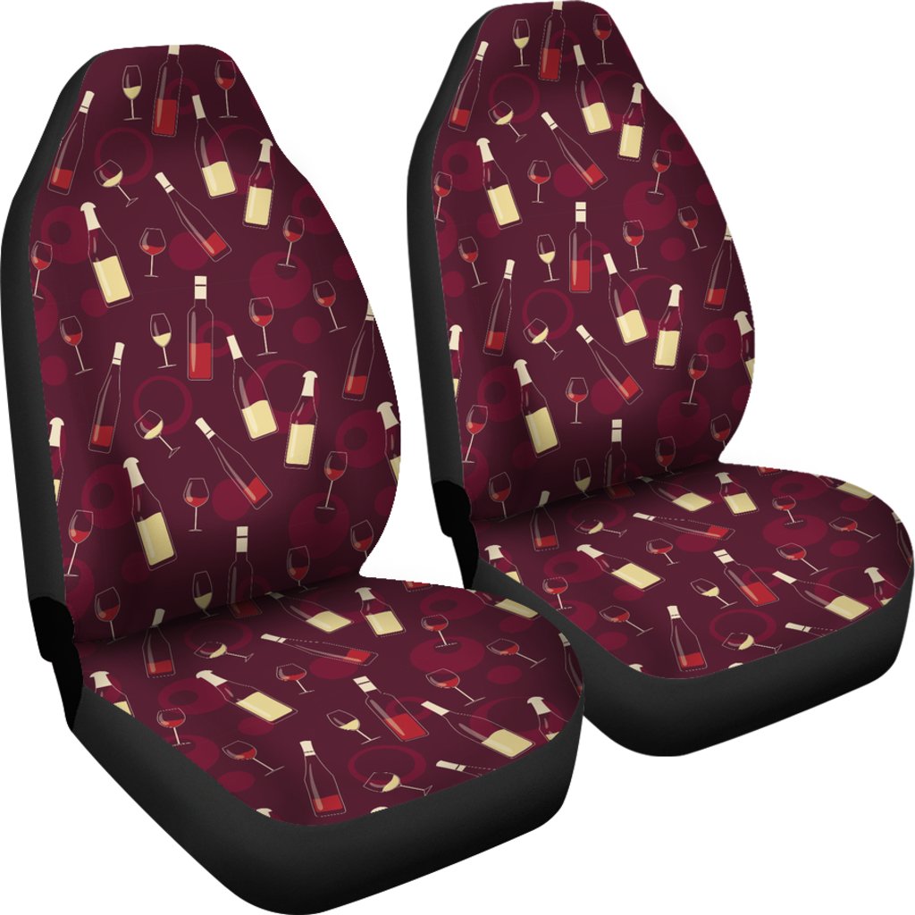 Red Wine Glass Botttle Print Pattern Universal Fit Car Seat Cover-grizzshop