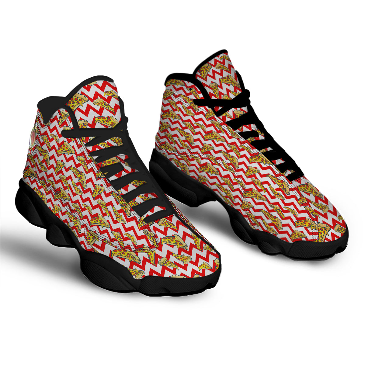 Red Zigzag Pizza Print Pattern Black Basketball Shoes-grizzshop
