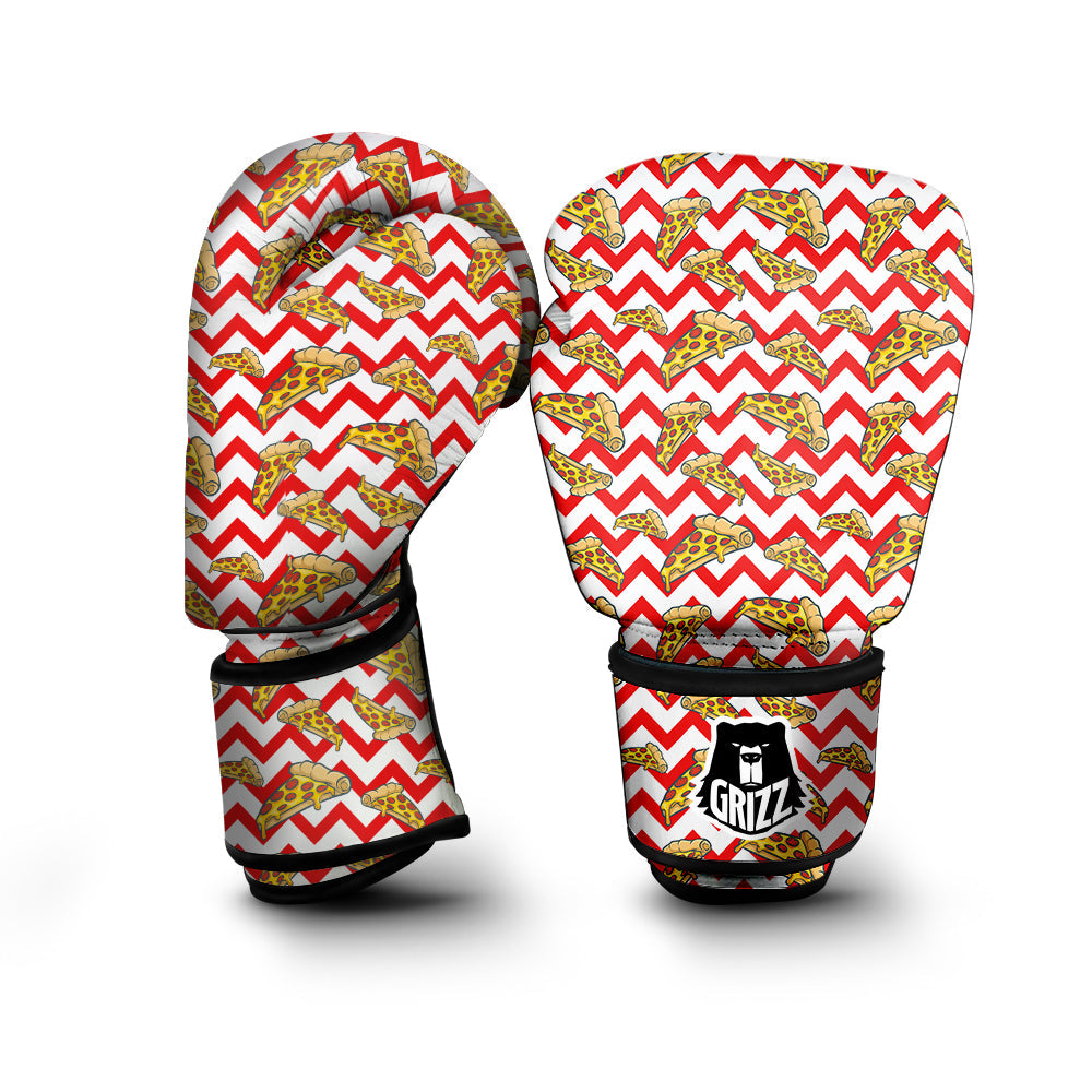 Red Zigzag Pizza Print Pattern Boxing Gloves-grizzshop