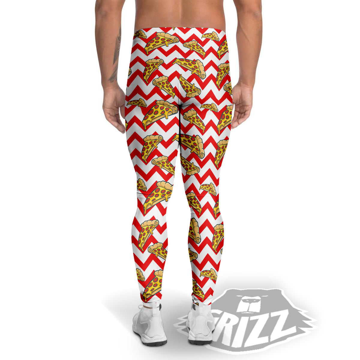 Red Zigzag Pizza Print Pattern Men's Leggings-grizzshop