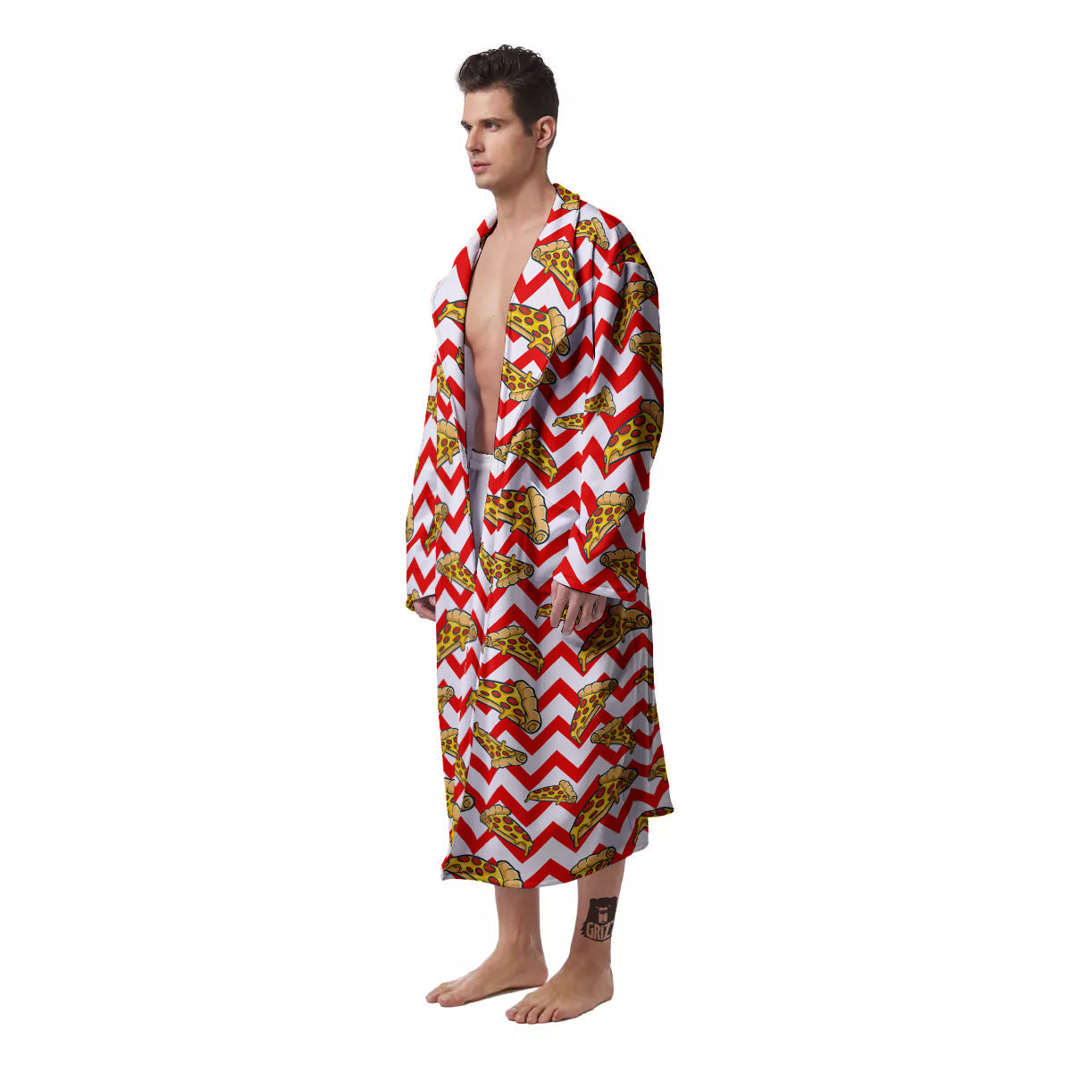 Red Zigzag Pizza Print Pattern Men's Robe-grizzshop