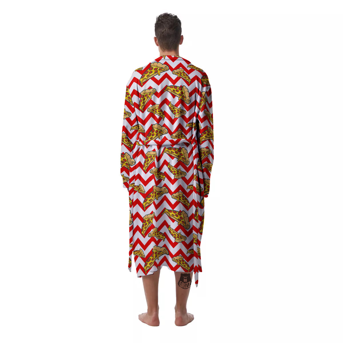 Red Zigzag Pizza Print Pattern Men's Robe-grizzshop