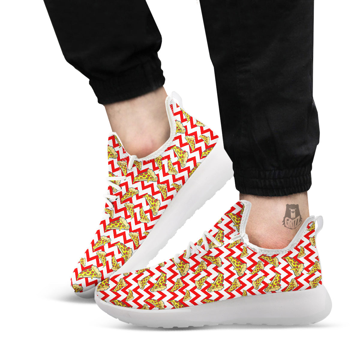 Red Zigzag Pizza Print Pattern White Athletic Shoes-grizzshop