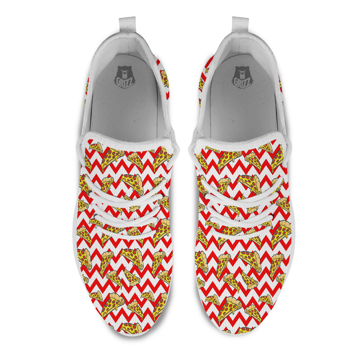 Red Zigzag Pizza Print Pattern White Athletic Shoes-grizzshop