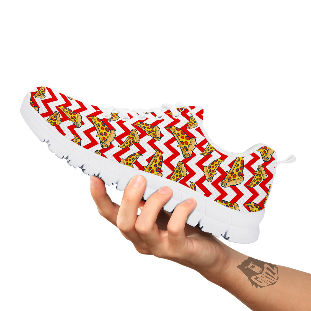 Red Zigzag Pizza Print Pattern White Sneaker-grizzshop