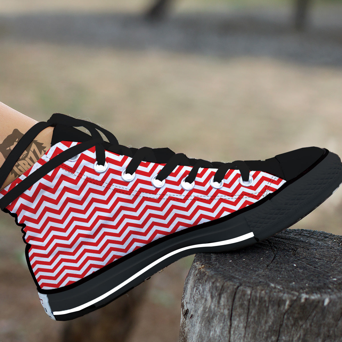Red Zigzag Print Pattern Black High Top Shoes-grizzshop