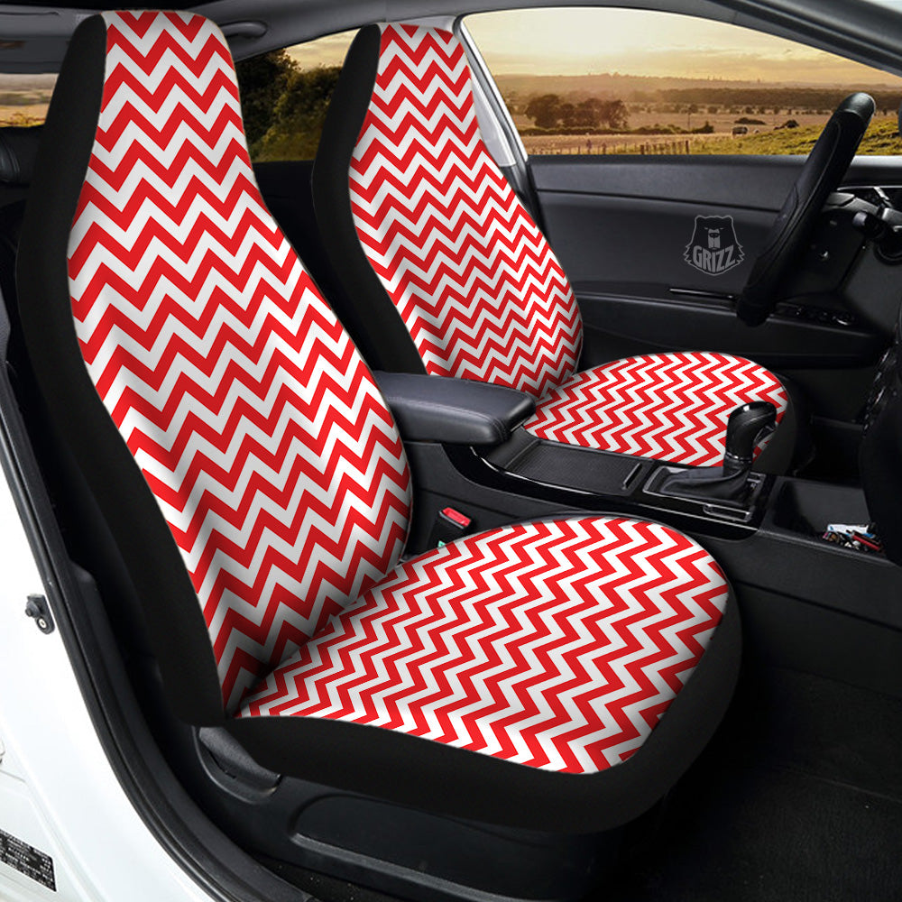 Red Zigzag Print Pattern Car Seat Covers-grizzshop