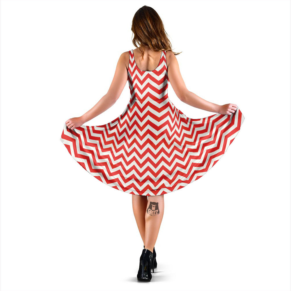 Red Zigzag Print Pattern Dress-grizzshop